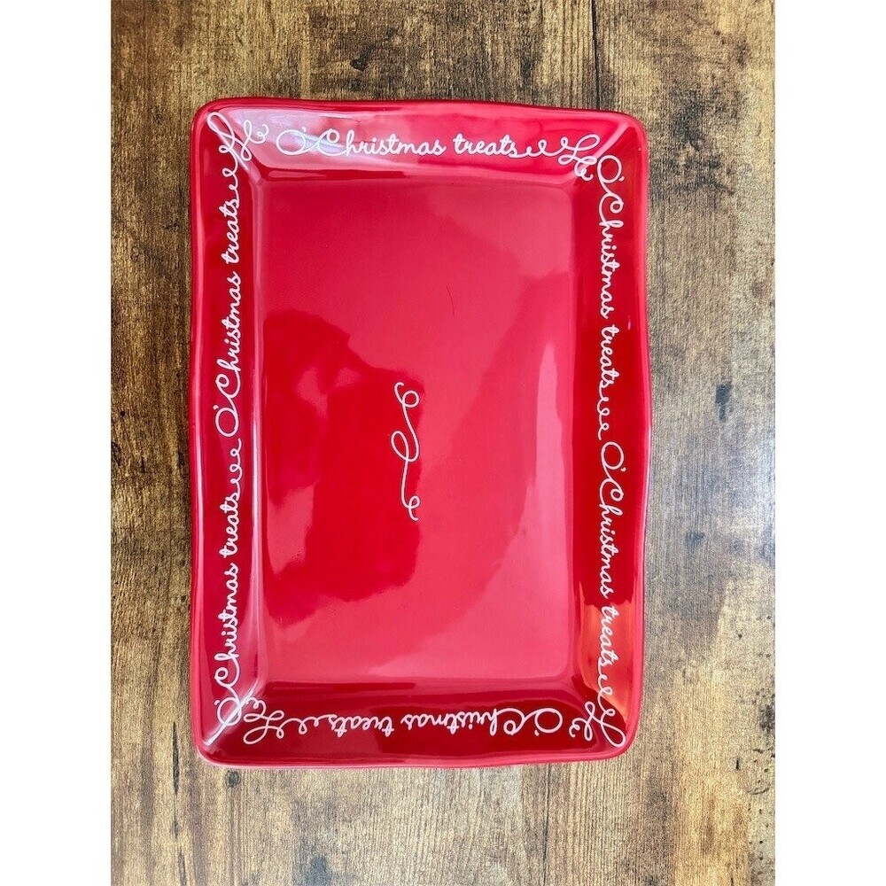 Hallmark Christmas Treats Serving Tray Platter Red Rectangle Large Holiday - Picture 2 of 3